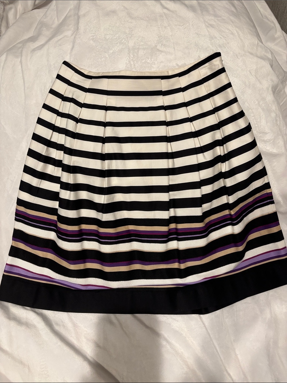 White House Black Market Black, White & Purple Striped Pleated Skirt